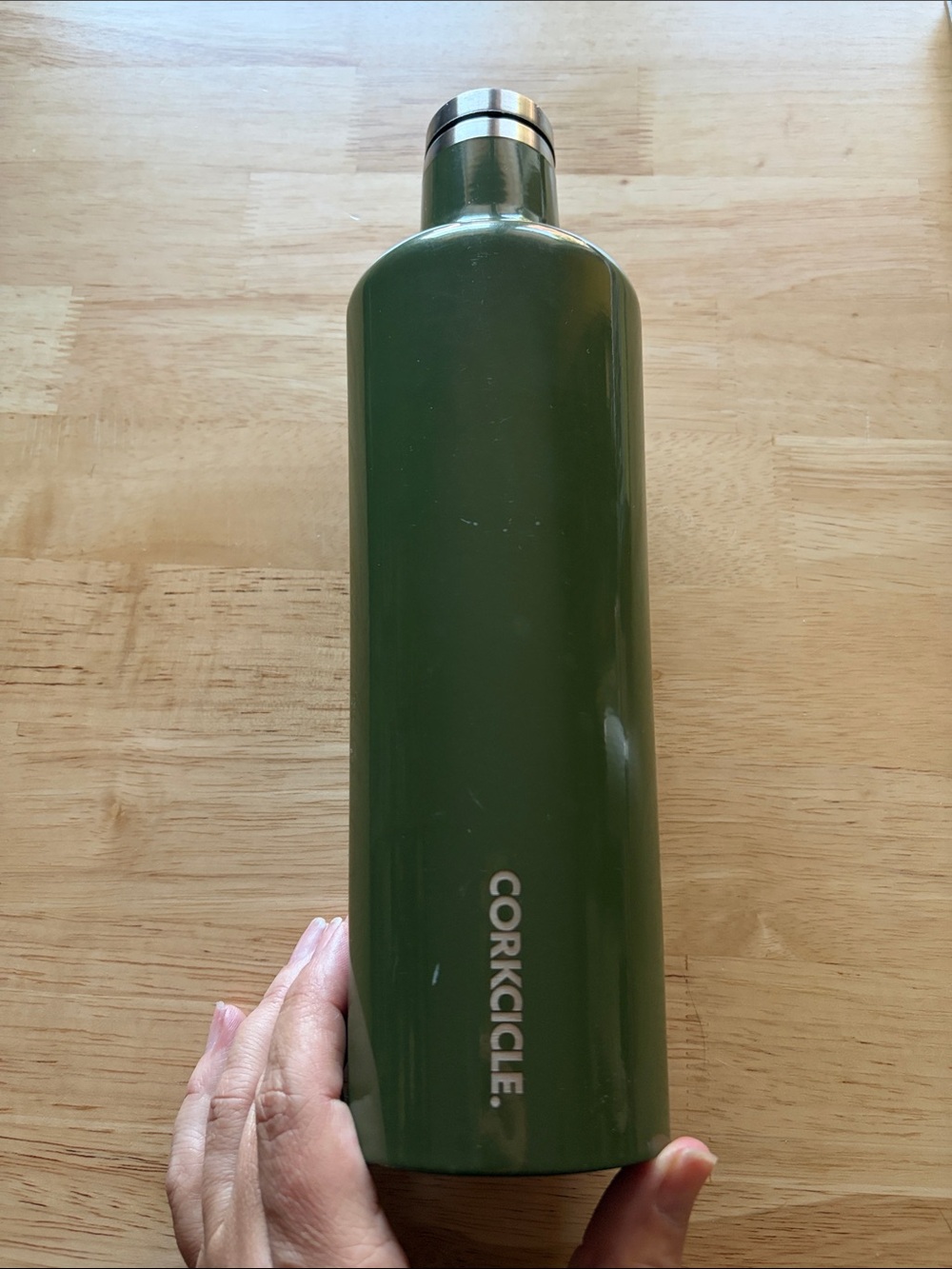 Corkcicle Olive Green Stainless Steel Insulated Bottle with Silver Cap